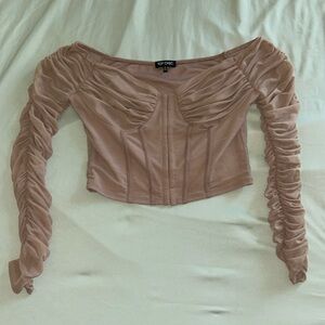Brown Ruffled Off Shoulder Corset Top